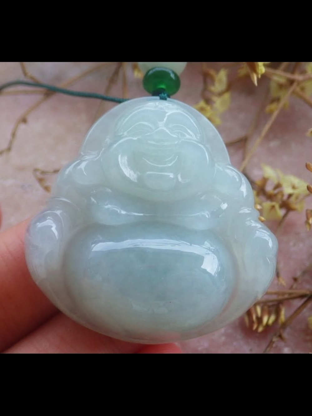Certificate Jadeite Jade Light Green Pendant luck Laughing Buddha god